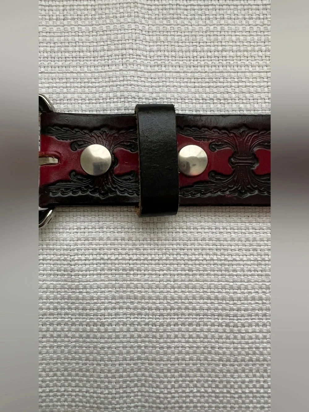 Vtg Leatherock Tooled Leather Western Belt Size M Burgundy Black